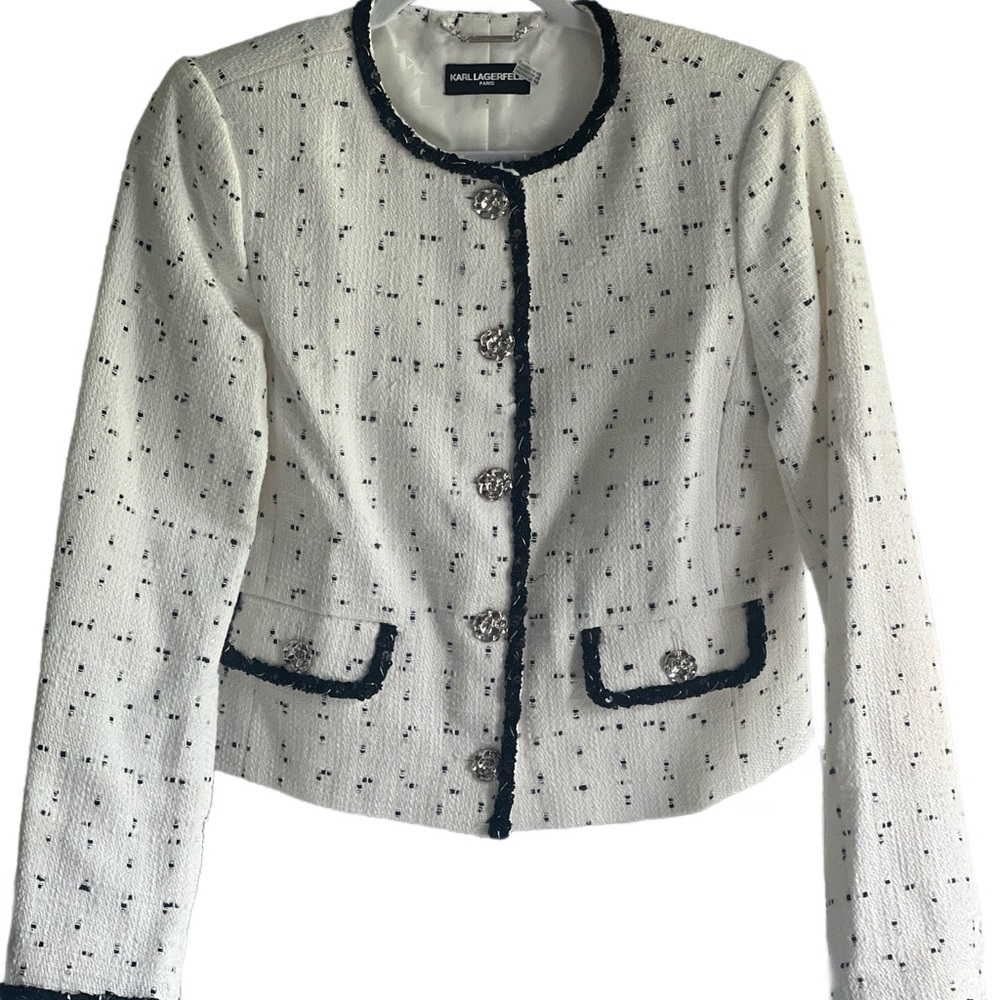 Karl Lagerfeld Women's Cream and Black Tweed Blazer